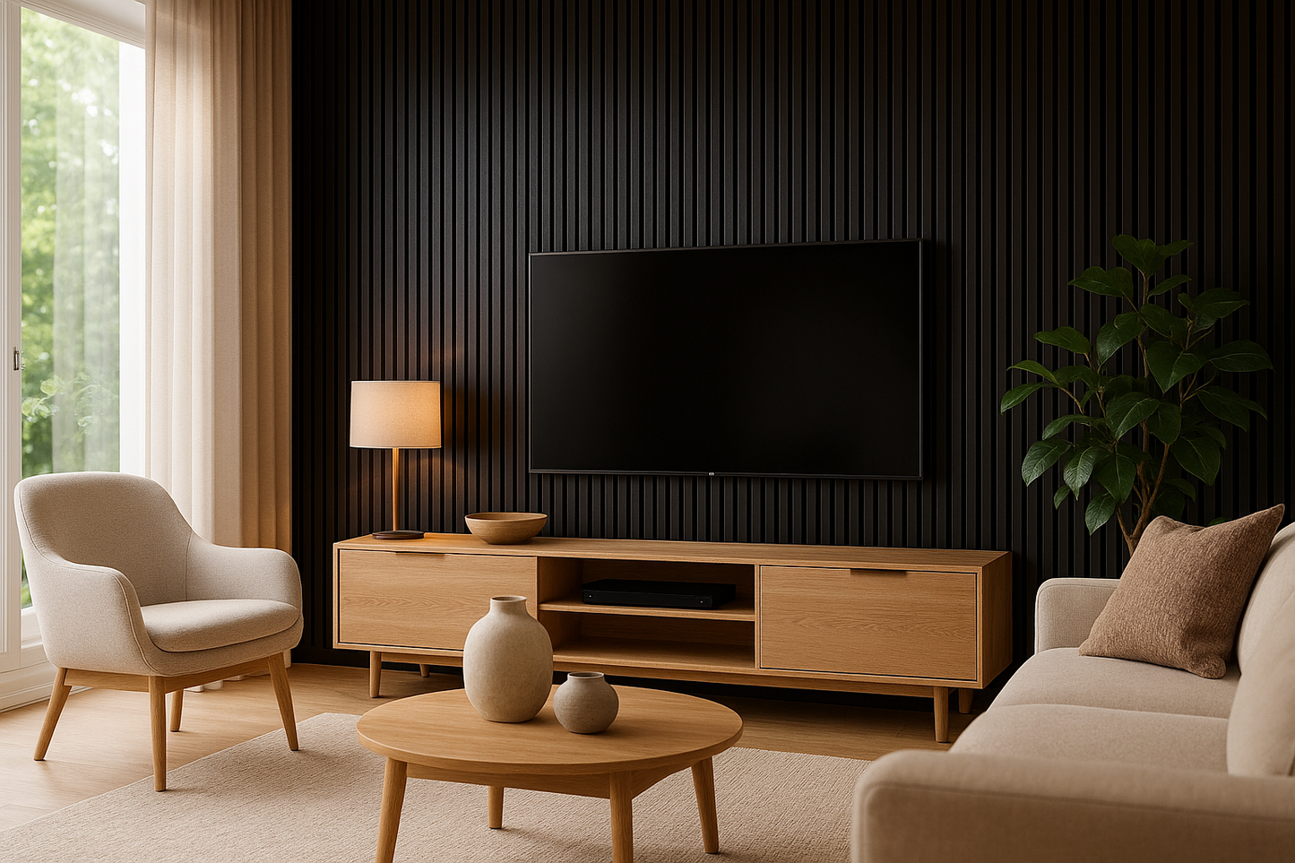 Panel Haus Colour Black Acoustic Slat Wall Panel - 240cm x 32cm (2pack)