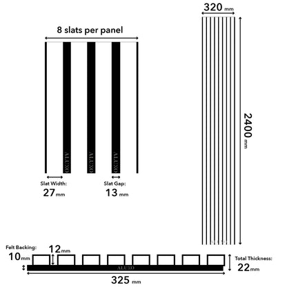 Panel Haus Colour Black Acoustic Slat Wall Panel - 240cm x 32cm (2pack)