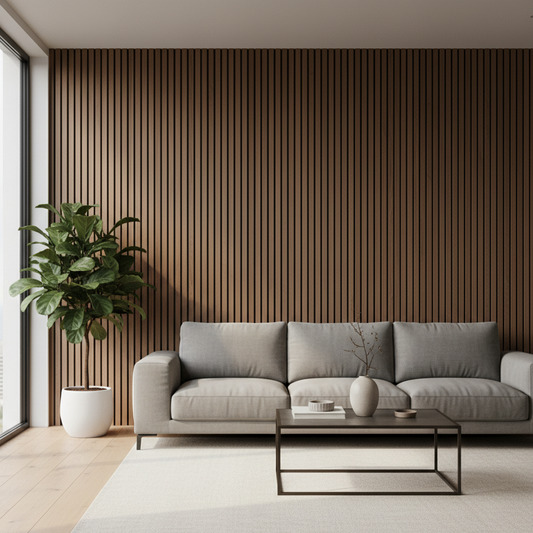 Panel Haus Premium 3-sided Wood Veneer Walnut Acoustic Slat Wall Panel - 240cm x 32cm (2 pack)