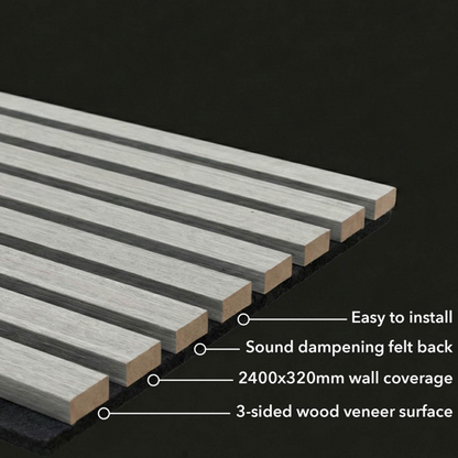 Panel Haus Premium 3-sided Wood Veneer Grey Oak Acoustic Slat Wall Panel - 240cm x 32cm (2 pack)