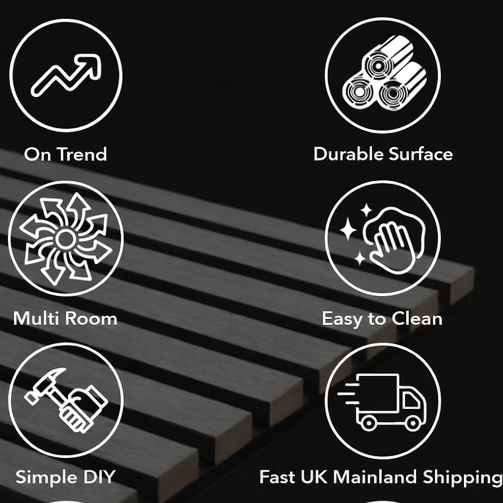 Panel Haus Colour Black Acoustic Slat Wall Panel - 240cm x 32cm (2pack)