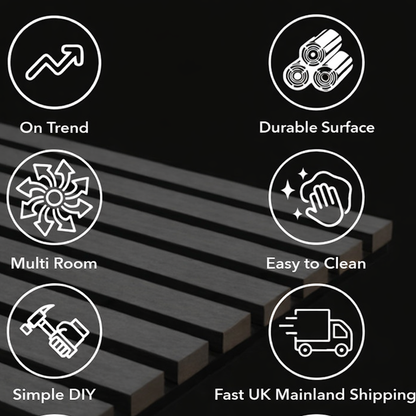 Panel Haus Colour Black Acoustic Slat Wall Panel - 240cm x 32cm (2pack)